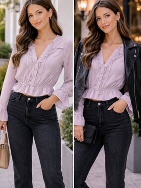 Lush Lavender Ruffle Peplum Blouse